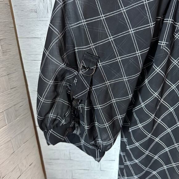 maurices womens blouse sheer window paint plaid black white bohemian plus size  - Picture 3 of 8